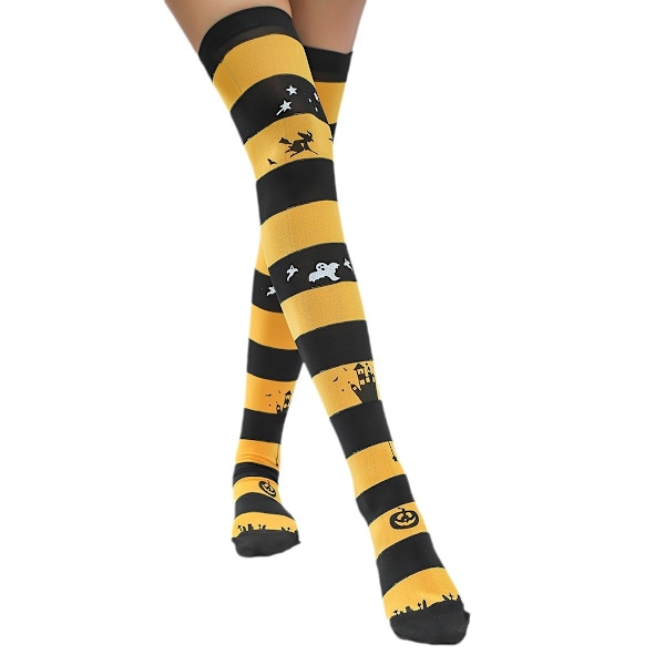 Nye gresskarsokker Halloween spøkelsesokker hodeskalle svarte og gule stripete sokker danse rekvisitter kostyme edderkopp sokker MJ51 Black web stripes One Size