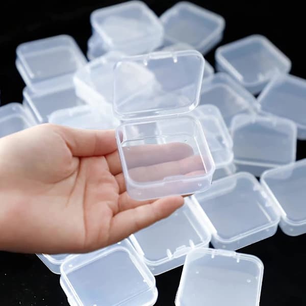 40-pack Clear Plastic Storage Boxes with Hinged Lids for Small Items, Diamond, B-xx