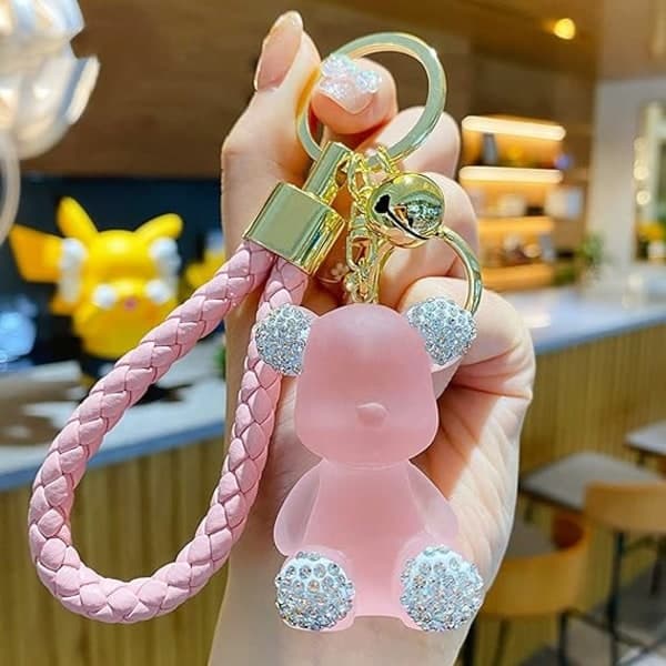 Sød Diamond Bear Nøglering Kawaii Nøgleringe Armbåndsrem Håndledsbånd til kvinde pige