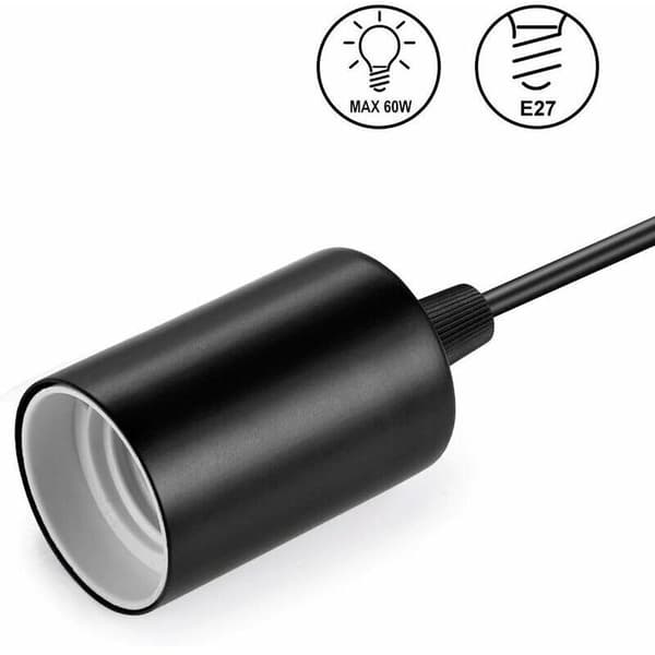 Metal Pendel Lampe, E27 Lampeholder med Kabel, 100CM Pendulkabel, Hængende Kabel, Ideel til Loftbelysning, Sort
