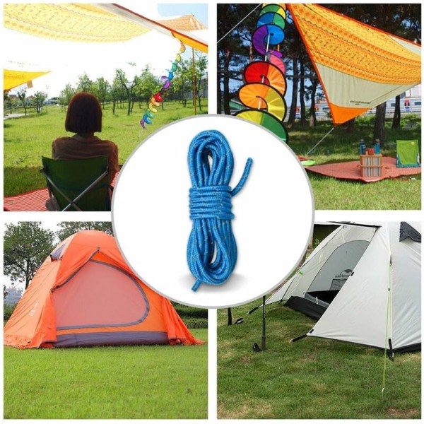 IC Blå 4m x 4 mesh väska utendørs camping tält rep 4 mm tykt rep reflekterande rep sett