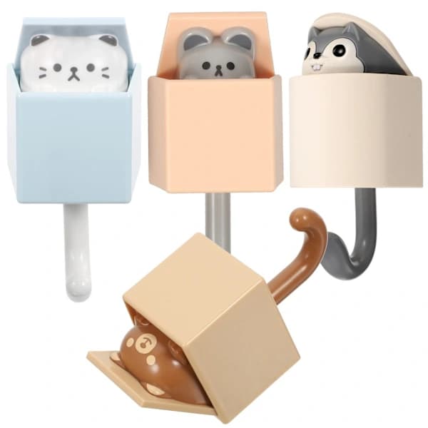 4 Cute Animal Wall Hooks Cartoon Wall Hooks Bathroom for Kitchen Office