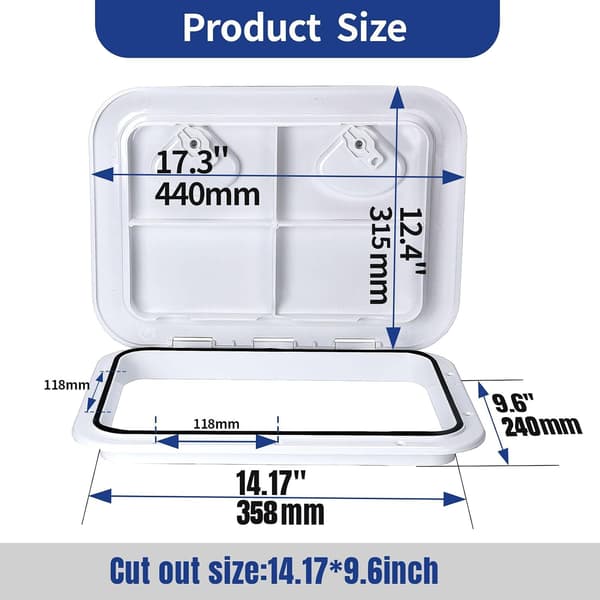 Rektangulär marin däckslucka med lock, båtförvaringsinspektionslucka för yachter, kajaker och fack, vit, 44 x 31,5 cm