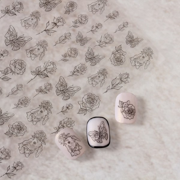 IC Påske Kanin Nail Art Klistremerke Butterfly Rose Negledekor 3D Selvklebende Trend Glamour Blomst Negle Design Negle 1 Ark, Rose og Kanin