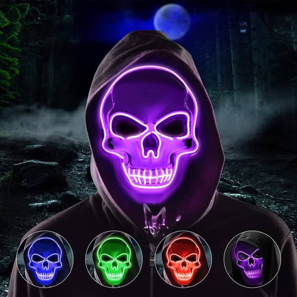 IC Halloween Skull LED Rengøringsmaske med 3 glittertilstande til lilla