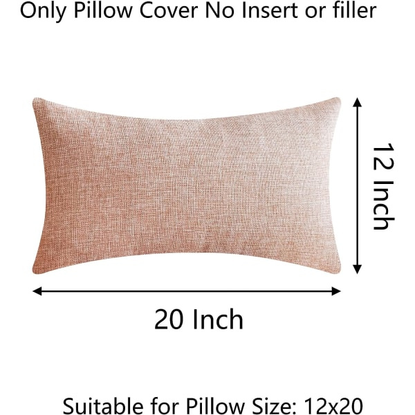 IC Rosa pellavatyynynpäällinen 12 x 20, koristeelliset tyynynpäälliset 2 kpl, suorakaiteen muotoiset tyynynpäälliset, 12 x 20 tuumaa, vaaleanpunainen
