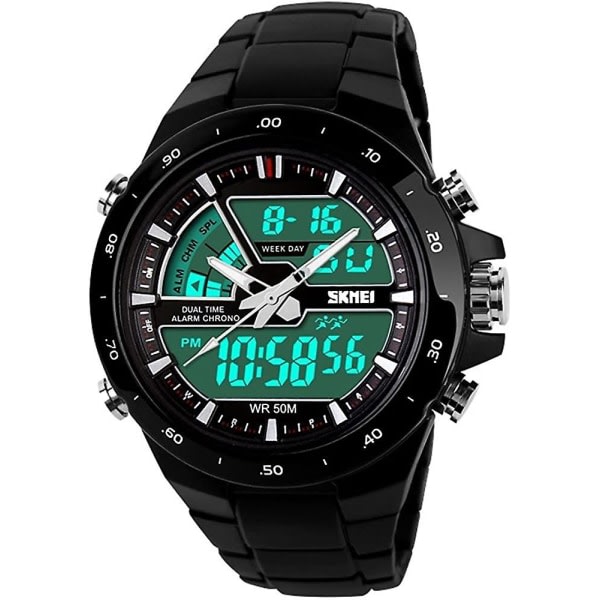 Led Digitala klockor Herr 50m Vattentät Sport Militär Klockor Dual Time Electronic Quartz Watch For