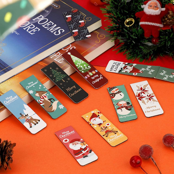 Magnetiske bogmærker, 30 stk. julemagnetiske bogmærker, farverige magnetiske bogmærker, magnetiske bogmærker til børn, magnetiske sidemarkører Santa Claus