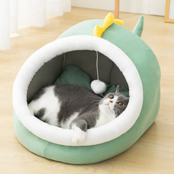 IC Katteseng for innendørs katter, liten katteseng for Curl Sleep Plush Dinosaur L