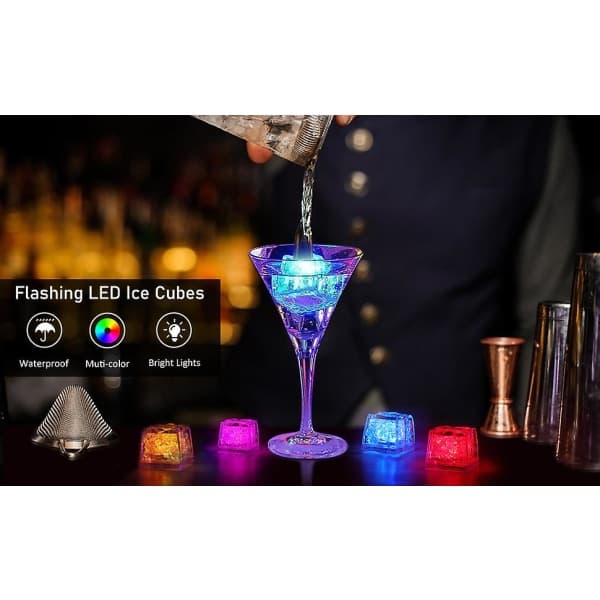8 stk Lysende LED-iskuber for Drikke Vin Whisky LED-iskuber