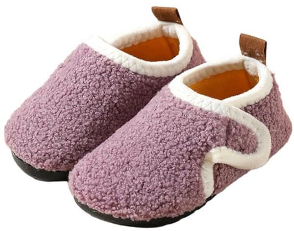 Barntofflor i bomull, halkfria varma innetofflor med mjukt foder för inomhusbruk på vintern, storlek 30/31, innerlängd 17,5 cm, lila