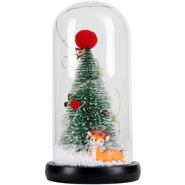 IC Julgran i glaskupol Liten julgransbelysning Skrivbordsprydnad Glödande minijulgran (Hairball Recumbent Fawn)