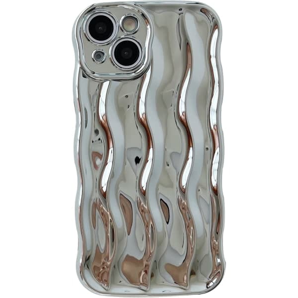 Caseative Vatten Ripple Mönster Lockig Våg Ram Mjuk Kompatibel med iPhone-skal (Silver, iPhone 14)