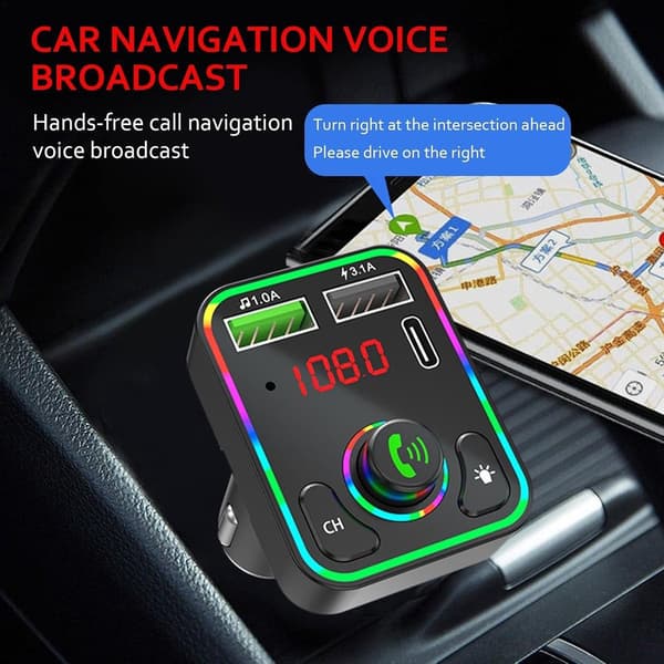 Bluetooth FM-sändare för bil med brusreducering, handsfree-samtal, musikströmning, dubbel USB-laddare, LED-display, svart