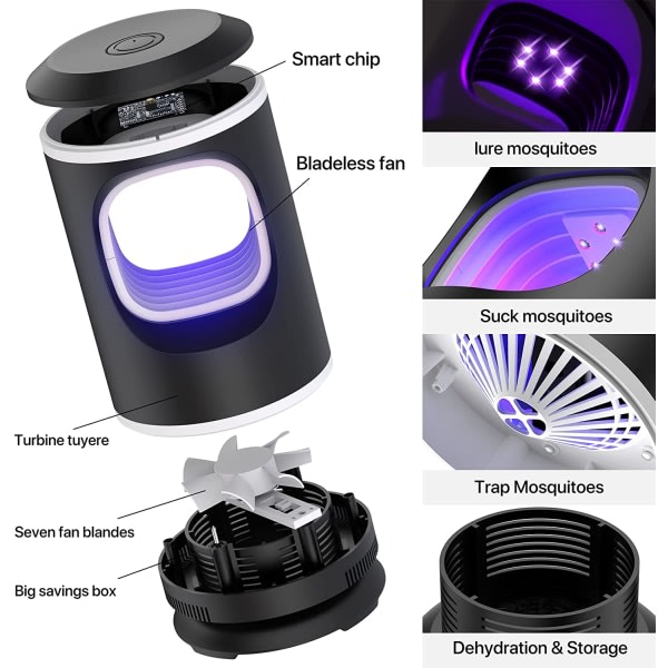 IC Myggmedelslampa, Myggdödarlampa Fysisk UV, Säker, Giftfri, Mute