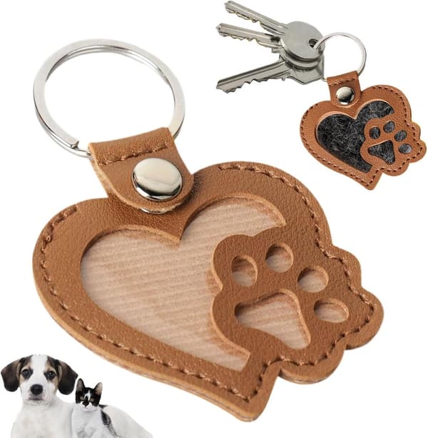 Hjerte Poteprint Hund Nøglering Kunstlæder Taske Charm til Kæledyrselskere Mindesmærke Tilbehør Brun 6 x 6.5 cm