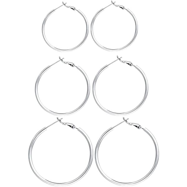 IC 3 par Sterling Sølv Post Hoop øredobber (40/50/60MM) sølv