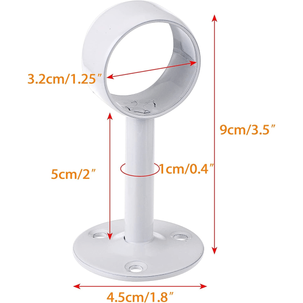 IC 8 ST Takbeslag til gardinstang 1-1/4 tommer gardinstangsbeslag til vinduer, hvid vægmonteret hængende gardinstangsbeslag