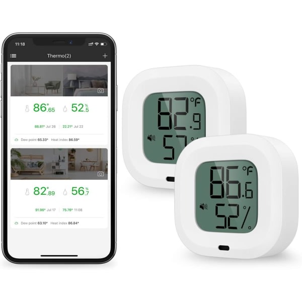 IC 2-pack Bluetooth Hygrometer Termometer, Fuktighetstemperatursensor med dataexport, julklapp