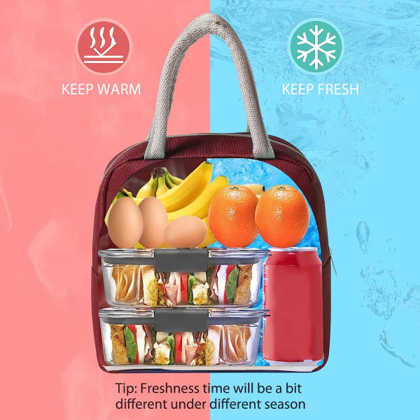 IC Söta Lunchpåsar för Kvinnor, Tecknad Termisk Lunch Tygpåse Lunchlåda Behållare Kylare för Vuxna Pojkar Flickor Skol Picknickresor (Vinröd Kanin)