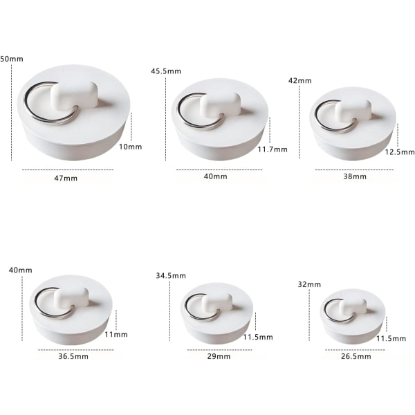 IC 6 stk. badekarprop 6 størrelser Køkkenvaskprop til vask, badeværelse, afløb, badekar, håndvask