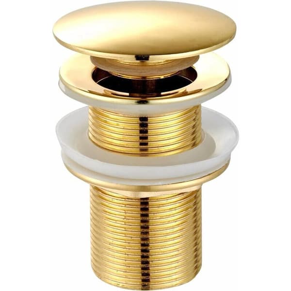 Universal Vask og Håndvask Prop - Moderne Click Clack Pop-Up Ventil - Afløbsprop med Overløb, Messing, Rustfrit Stål, Guld (Uden Overløb), af DEBUNS
