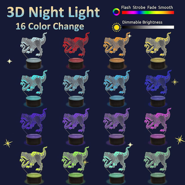 IC CNE 3D Dinosaur Natlampe Legetøj, Dinosaur Lys