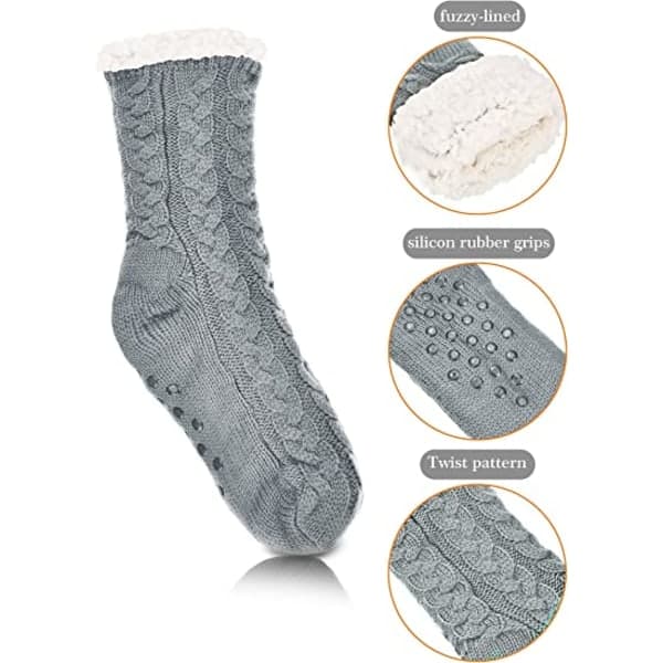 2 stk. Varme Slipperstrømper, Skridsikre Slipperstrømper - grå+rosa