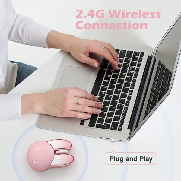 Trådløs mus, søt kaninformed datormus 1200 DPI mindre brus Bärbar USB 2.4G trådlösa möss, godisfärger, Kawaii-mus