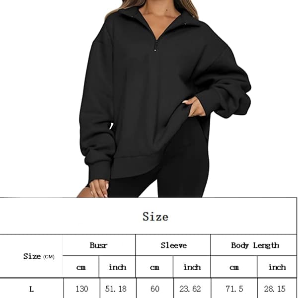 IC Trendiga Queen Oversized Sweatshirts Hoodies til kvinder med halv lynlås, sort