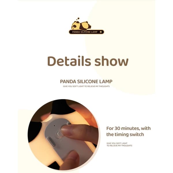 Panda Sove Lys Lampe Nattelys Touch Control Dimmer Silikonlampe Black Svart