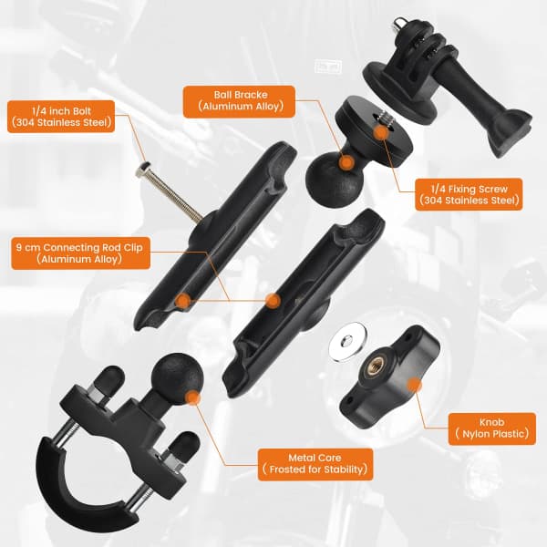 IC Motorcykel Actionkamera Mount Holder, Styre Mount Clip