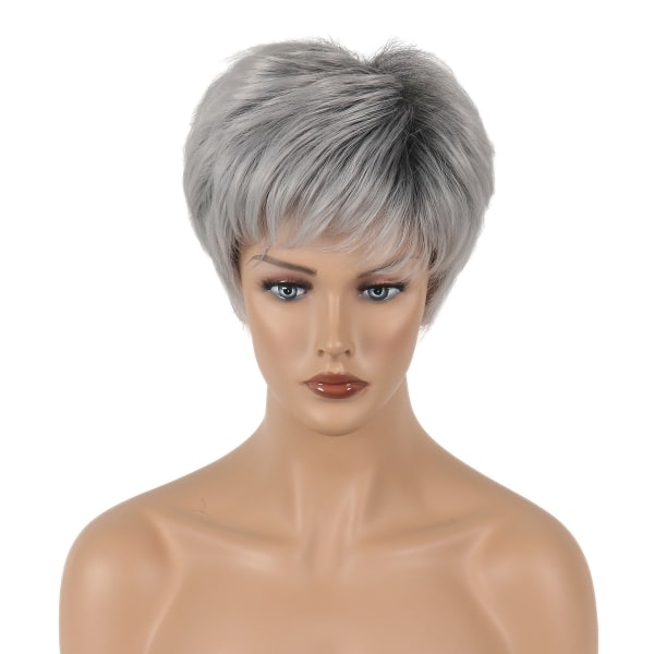 Gradient sølvgrå kort peruk, syntetisk peruk for kvinder