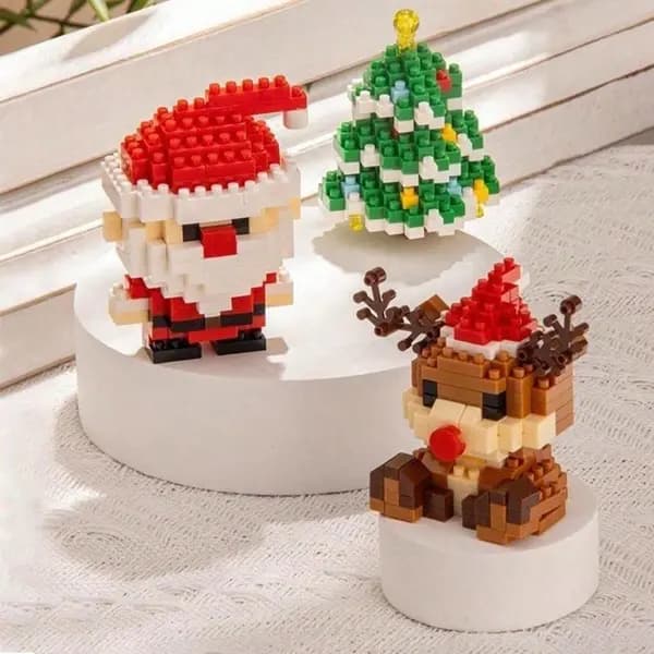 Jul Mini Byggeklosser Snømann Figur DIY Skrivebordsdekorasjon Gave til Barn og Voksne Blå Blue Snowman