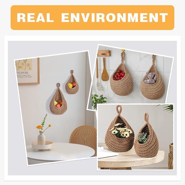 2 - Hanging Baskets - Braided - Fruit Hammock - Hand-Braided