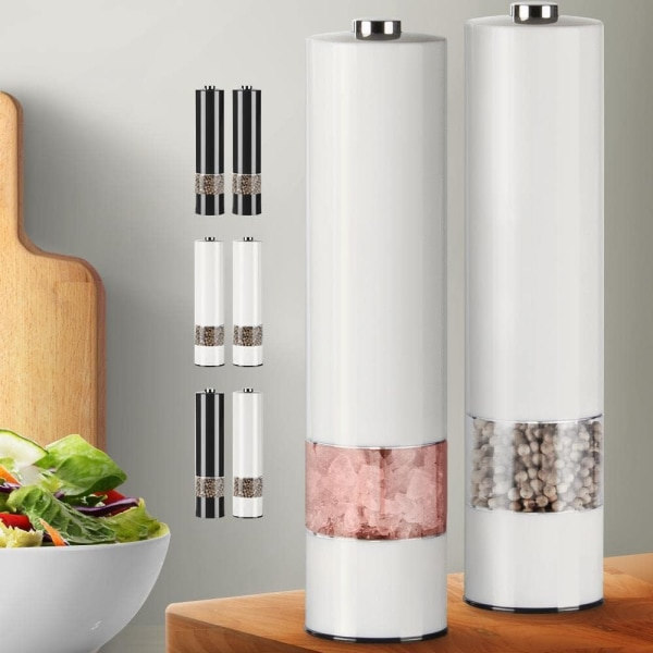 IC 2ST Pepparkvarn Elektrisk Salt- och Pepparkvarn Set Elektrisk Salt- och Pepparskakare Automatisk Malning Keramisk Slipkärna (Vit)