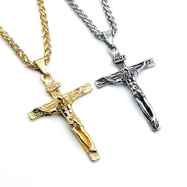Lyxigt Charmigt Gold Cross Chain Halsband For Kvinnor Män Man Mand Hip Hop Cool Accessoar Mode Jesus Cross Hänge Halsband Presenter Silver1