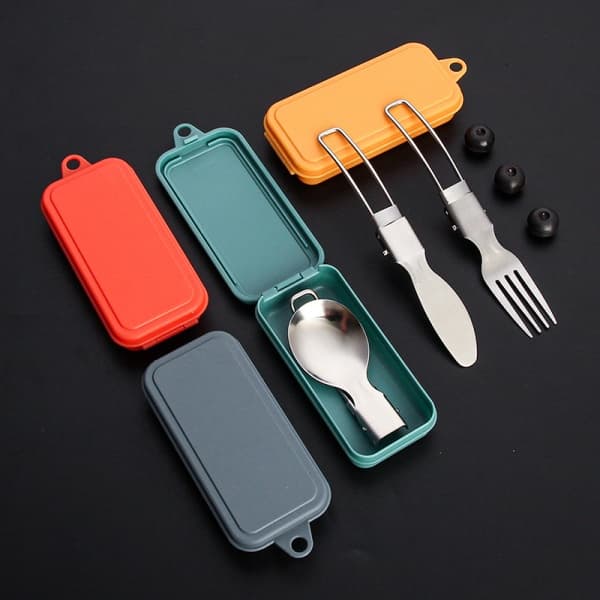 3-pack rostfritt hopfällbar sked gaffel Resecamping Picknick Foldi Grå