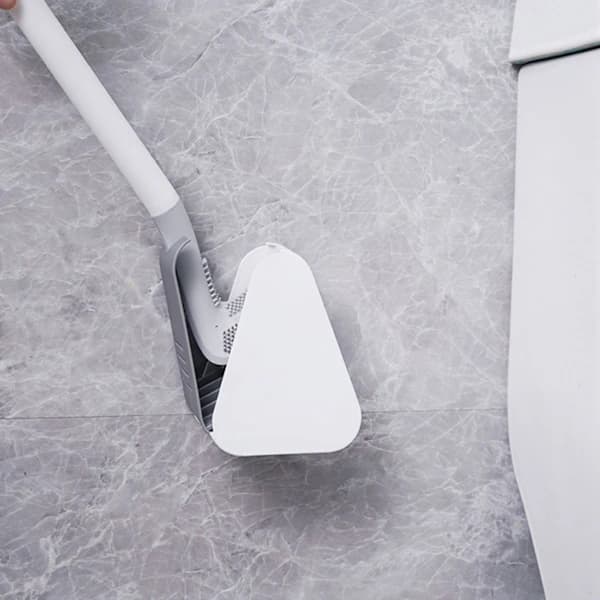 Silicone Toilet Brush with Long Golf Handle, Wall-Mounted with Holder