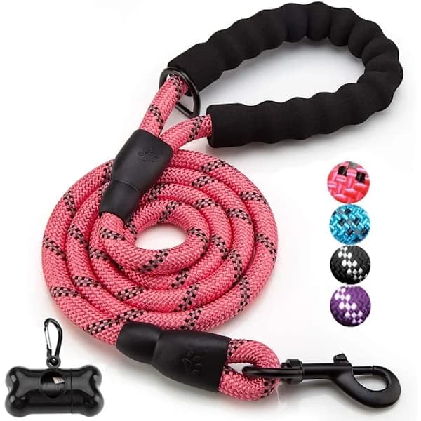 FT Strong Dog Leash with Comfortable Padded Handle and Highly Reflective Threads for Small, Medium, and Large Dogs (1.5 m, Pink)