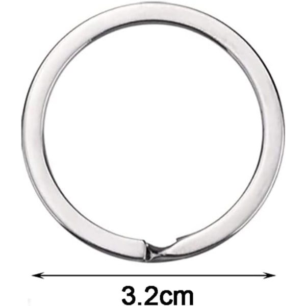 10 stk 32 mm rustfrit stål metal flad delt nøglering cirkulær nøglering Hoops Nøglering Loop Nøglering Connector IC