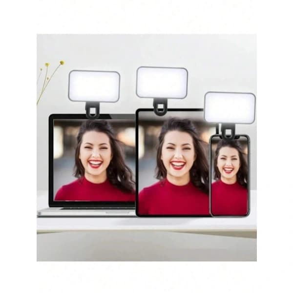 1 stk LED-fyldlys til Selfie, Telefon & Kamera - 3 tilstande, bærbart clip-on-lys til makeup, livestream, Zoom-konference sort Black