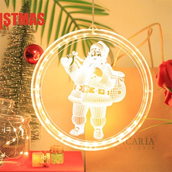IC Batteridrivna LED-juldekorationsbelysning, julgransljus, juldekorationspresent, med sugkoppar och krokar (16 cm, jultomten)
