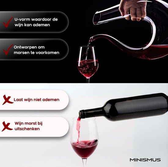 U-formad vindekanter 1,5L handblåst kristallglaskaraff med rengöringskulor för luftning av rött vin, present för hemmet