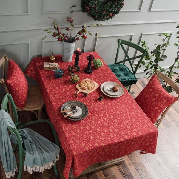 Juleduker med snøflak-mønster i bomull og lin, jule- og festbord, kjøkken, spisestue (rød, 55x102 tommer)