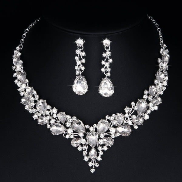 IC Pärlkedja set brudkristall halsband och örhängen smycken presentatör brudklänningar
