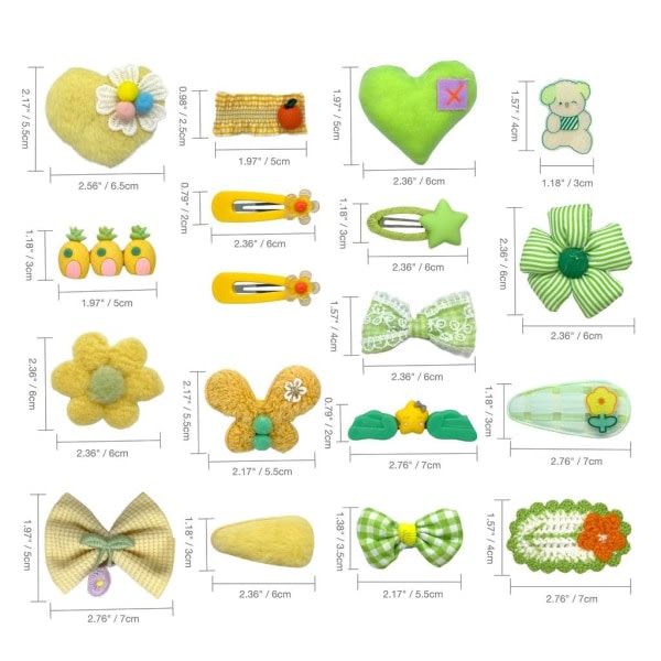 IC Grönt och gult 18-pack söta håraccessoarer för flickor - hårklämmor för toddler , hårspännen och rosetter, Alligatorfodrade