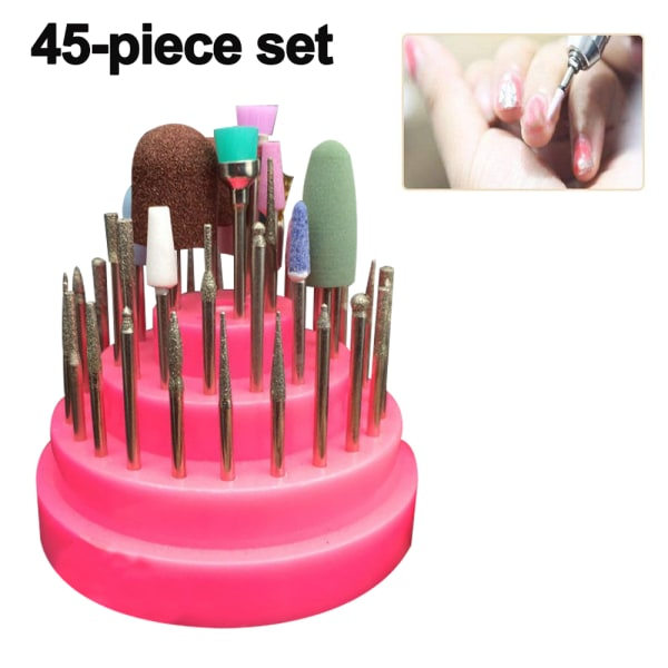 IC 45 delar Nagelborrspets Set, Diamantborr Polering Fil Nagel Rosa
