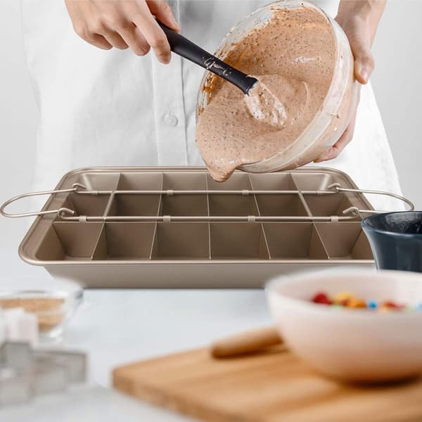 5 - cm - Brownieform - med - skillevæg - Rektangulær - bageform - non-stick - belægning - brownies - chokolade - Champagne - Guld