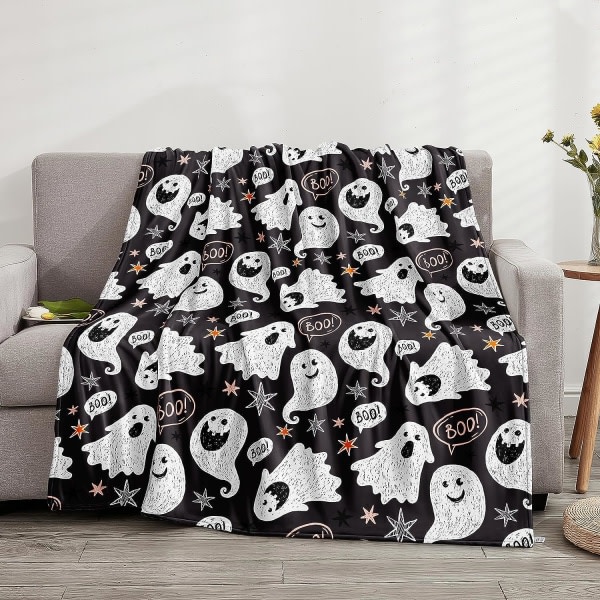 IC Halloween Filt Barn Pojkar Flickor Cartoon Spöke Halloween Slängfilt för Soffa Bäddsoffa Mjuk Lätt Plyschfilt (Spöke, Släng (50\"x60\"))